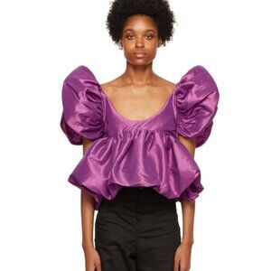 Kika Vargas Nia Plunge-front Ruffled Silk-blend Taffeta Top